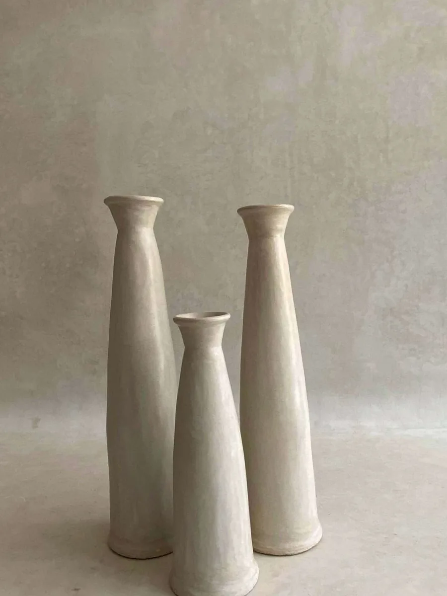 Trio Towers en terre cuite, finition tadelakt