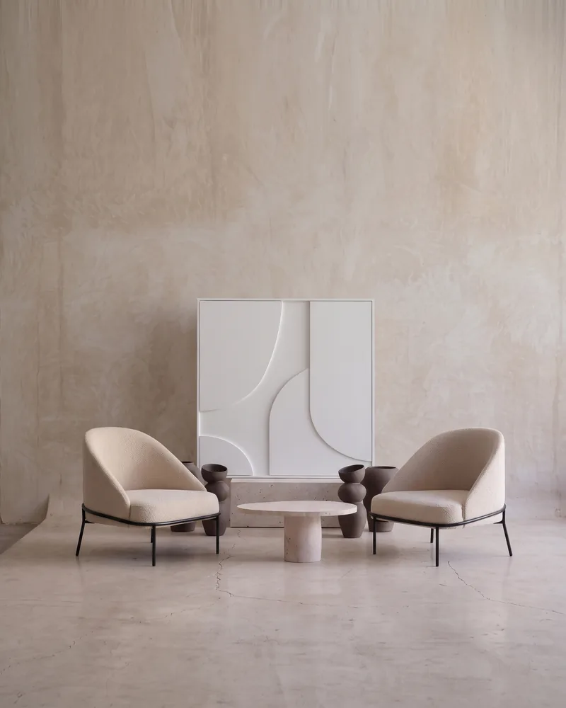 FAUTEUIL DALYA — assises en tissu bouclé, mobilier fait main à Marrakech